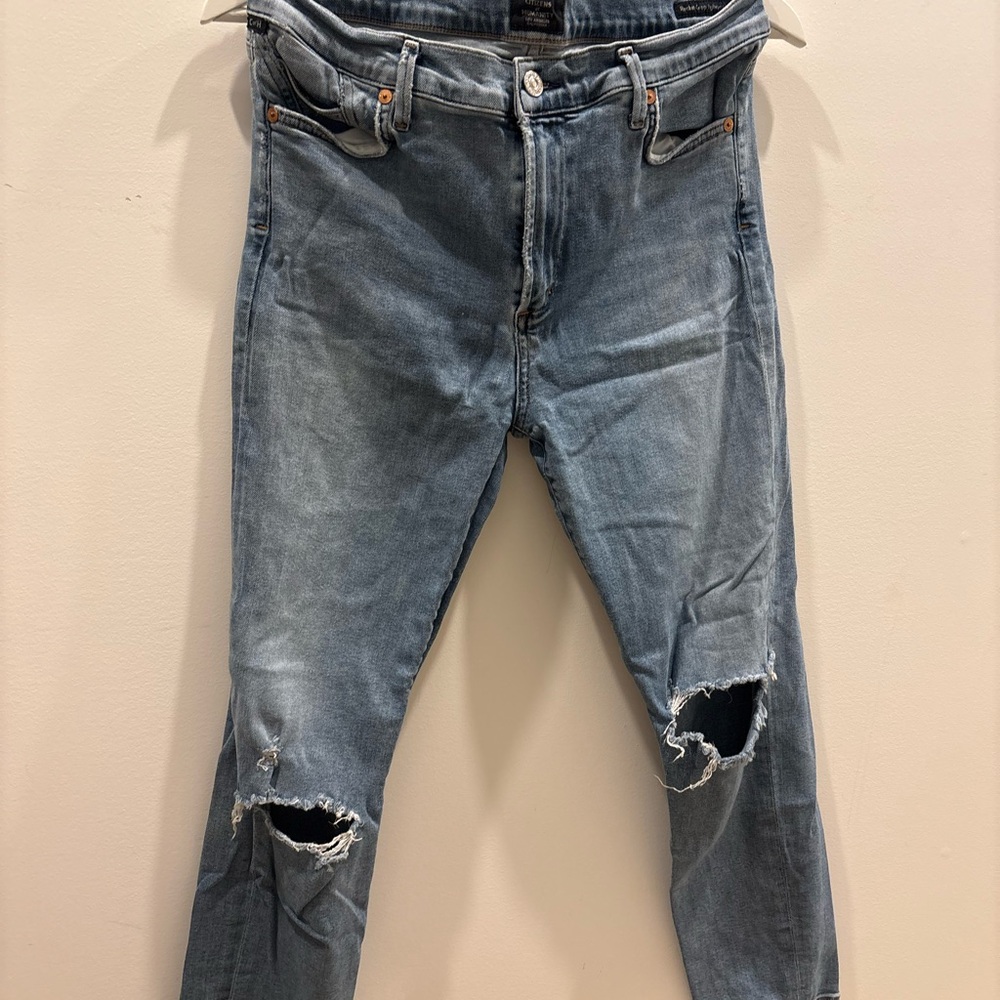 Citizens Of Humanity Rocket Crop High Rise Distressed Blue Skinny Jeans